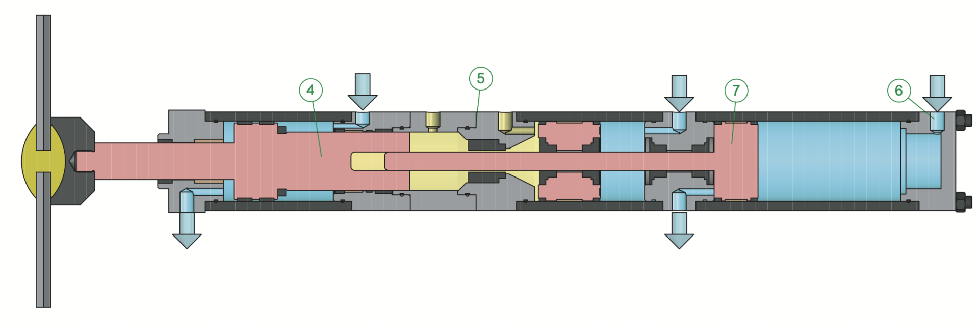 Schematische Darstellung der Funktionsweise der hydropneumatischen EMG-Pressen